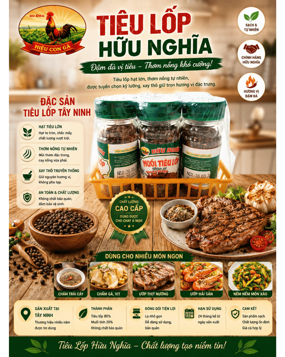 Muối Tiêu Lốp Hữu Nghĩa – Hiệu Con Gà | Thơm Nồng, Đậm Vị