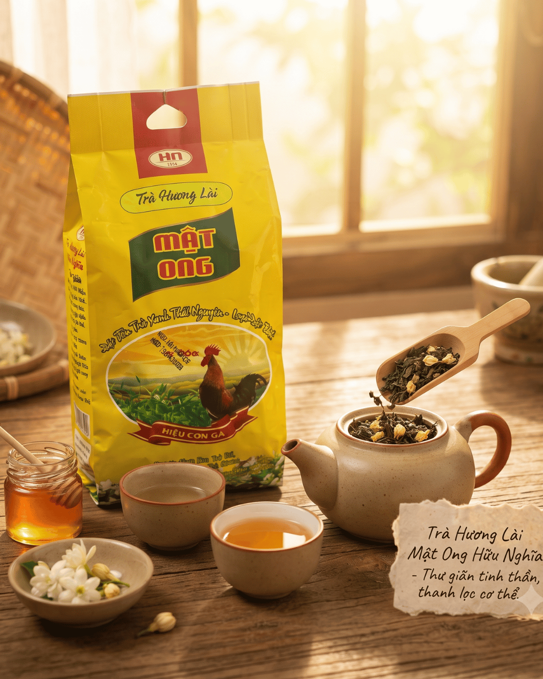 Trà Hương Lài Mật Ong Hữu Nghĩa – Hiệu Con Gà 220g | Thơm Hương Lài, Ngọt Dịu Mật Ong