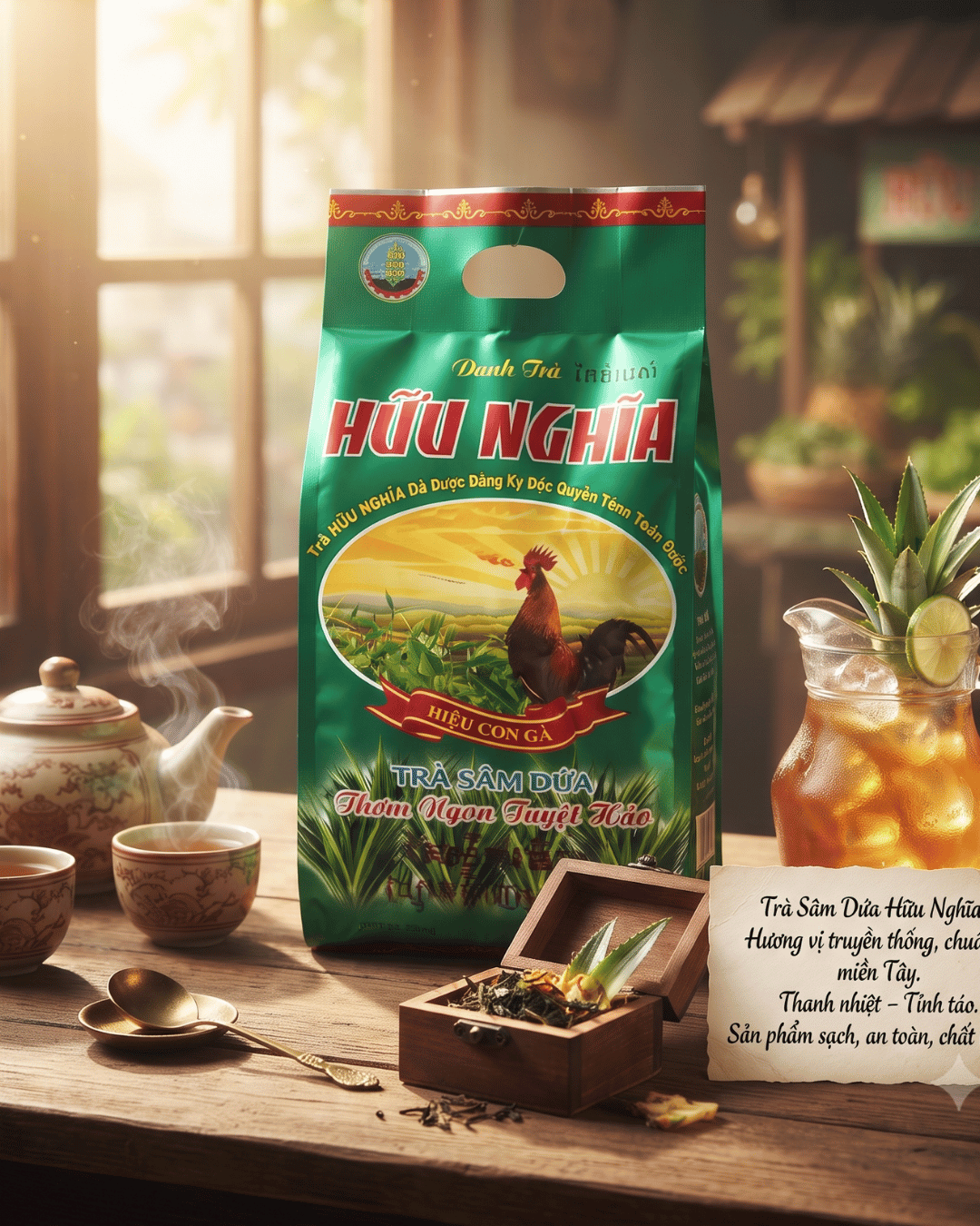 Trà Sâm Dứa Hữu Nghĩa – Hiệu Con Gà – Gói 250g